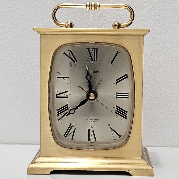 Bulova Gold Square Mantle Carriage Table Transistor Alarm Clock - Picture 3 of 16